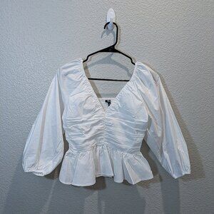 BNWT Express white v-neck pleated peplum blouse - Size XS
